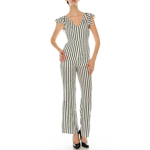 Palm Beach Boutique Pants - Women’s Stripped Ruffle Jumpsuit NWT